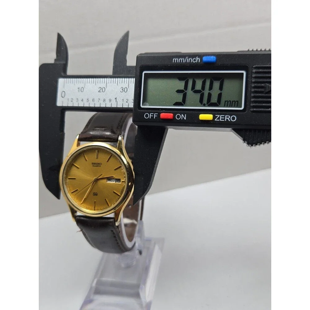 Vintage Seiko SQ 5Y23-7079 Mens 34mm Gold Tone Day Date Quartz Watch New Battery
